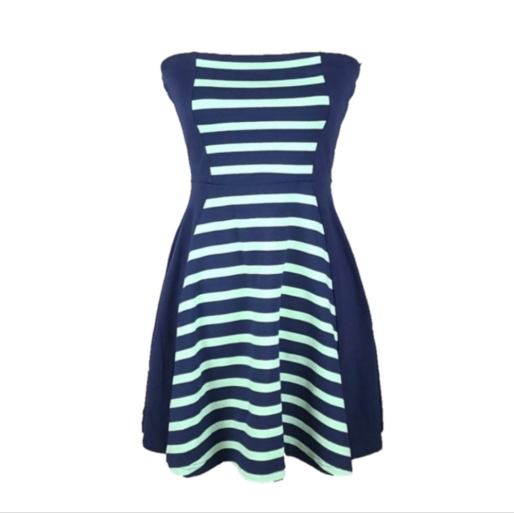 Y2K Retro Express Dress Blue Sleeveless Sailor Stripes